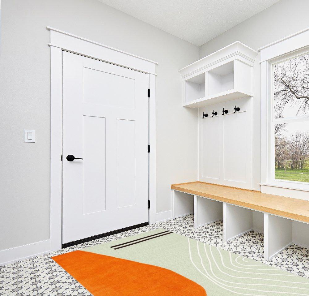 Safavieh Rodeo Drive Collection Area Rug - 5' x 8', Green & Rust, Handmade Mid-Century Modern Abstract Wool, Ideal for High Traffic Areas in Living Room, Bedroom (RD860Y) in White Modern Entryway
