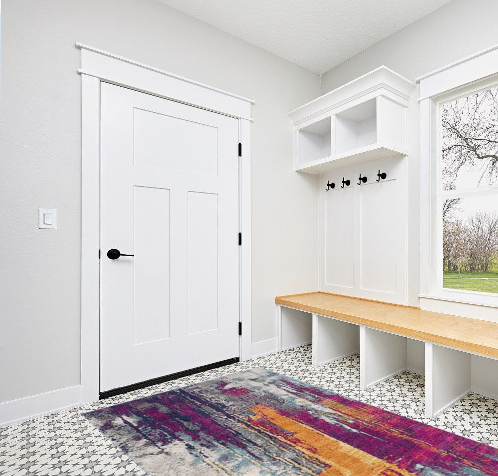 RUG BRANCH Savannah Abstract Mid-Century Modern Purple Orange Indoor Area Rug for Living Room, Bedroom, Dining Room, and Kitchen - 5' x 7' (5'3" X 7'7") in White Modern Entryway