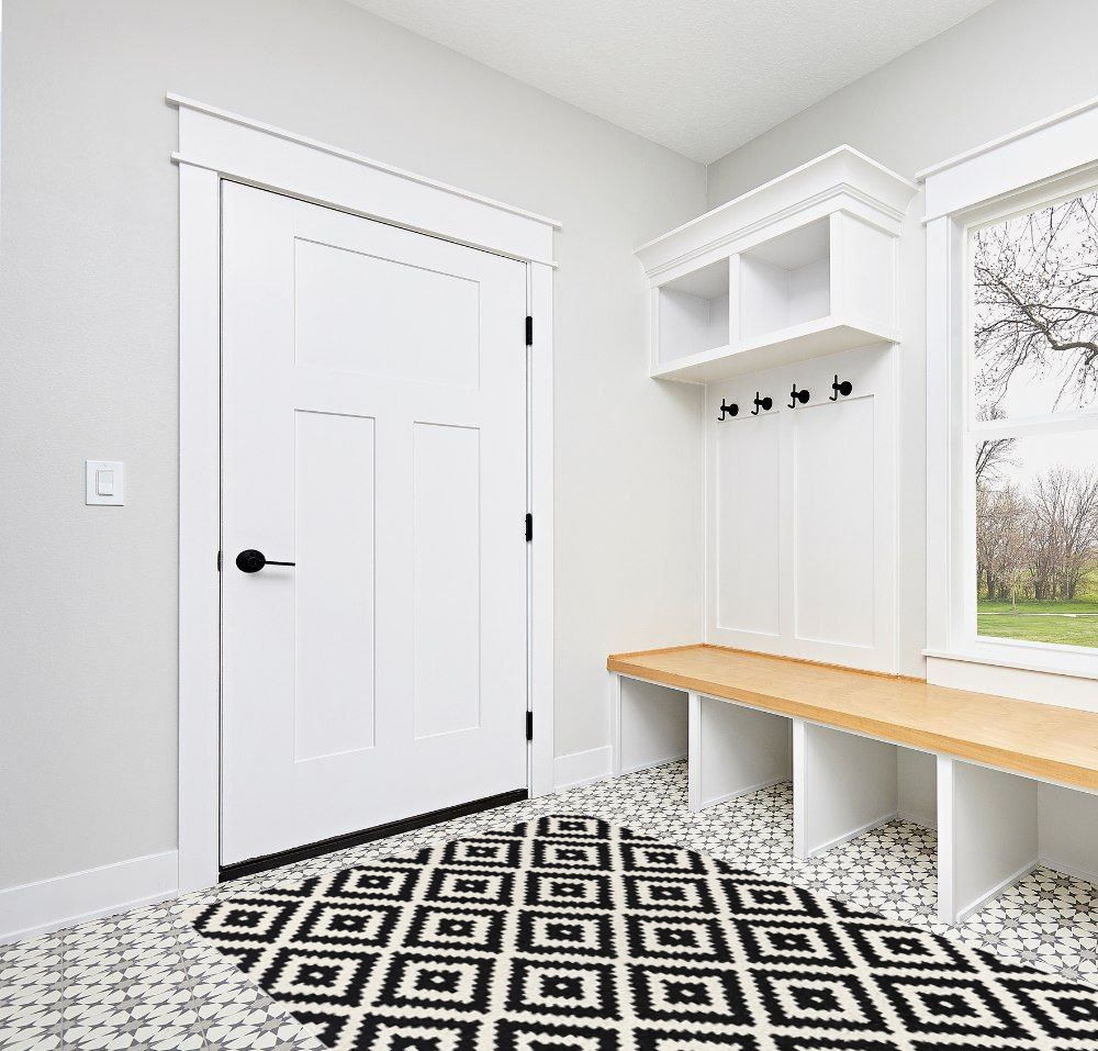 nuLOOM Kellee Hand Tufted Geometric Wool Area Rug, 5x8, Black in White Modern Entryway