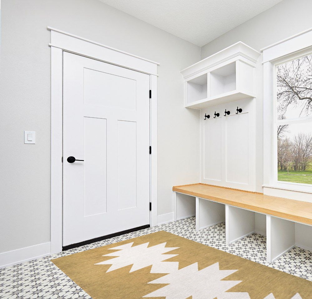 JONATHAN Y WSH110B-5 Chayton Minimalist Geometric Machine-Washable Indoor Area-Rug, Bohemian Southwestern Modern Easy-Cleaning,Bedroom,Kitchen,Living-Room,Non Shedding, Light-Green/Ivory, 5 X 8 in White Modern Entryway