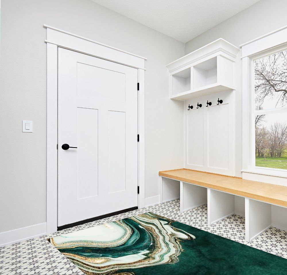 Living Dining Room Abstract Emerald Green Marble Area Rugs Modern Indoor Soft Throw Rug Home Decor Non Slip Carpets,5x8ft in White Modern Entryway