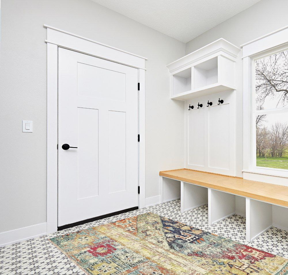 Unique Loom Monterey Collection Vintage Bohemian Inspired with Colorful Tribal Design Area Rug (5' 0 x 8' 0 Rectangular, Multi/ Beige) in White Modern Entryway