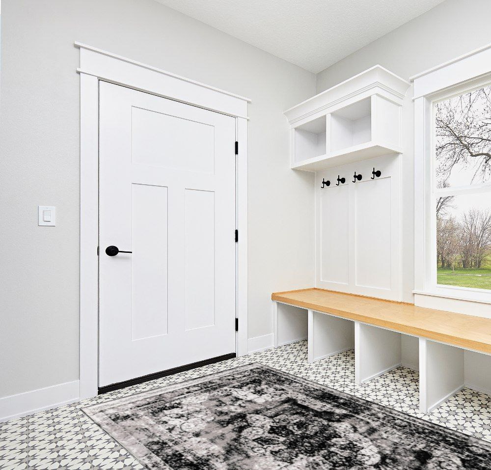 Unique Loom Sofia Collection Area Rug - Salle Garnier (5' 3" x 8' Rectangle, Black/ Ivory) in White Modern Entryway