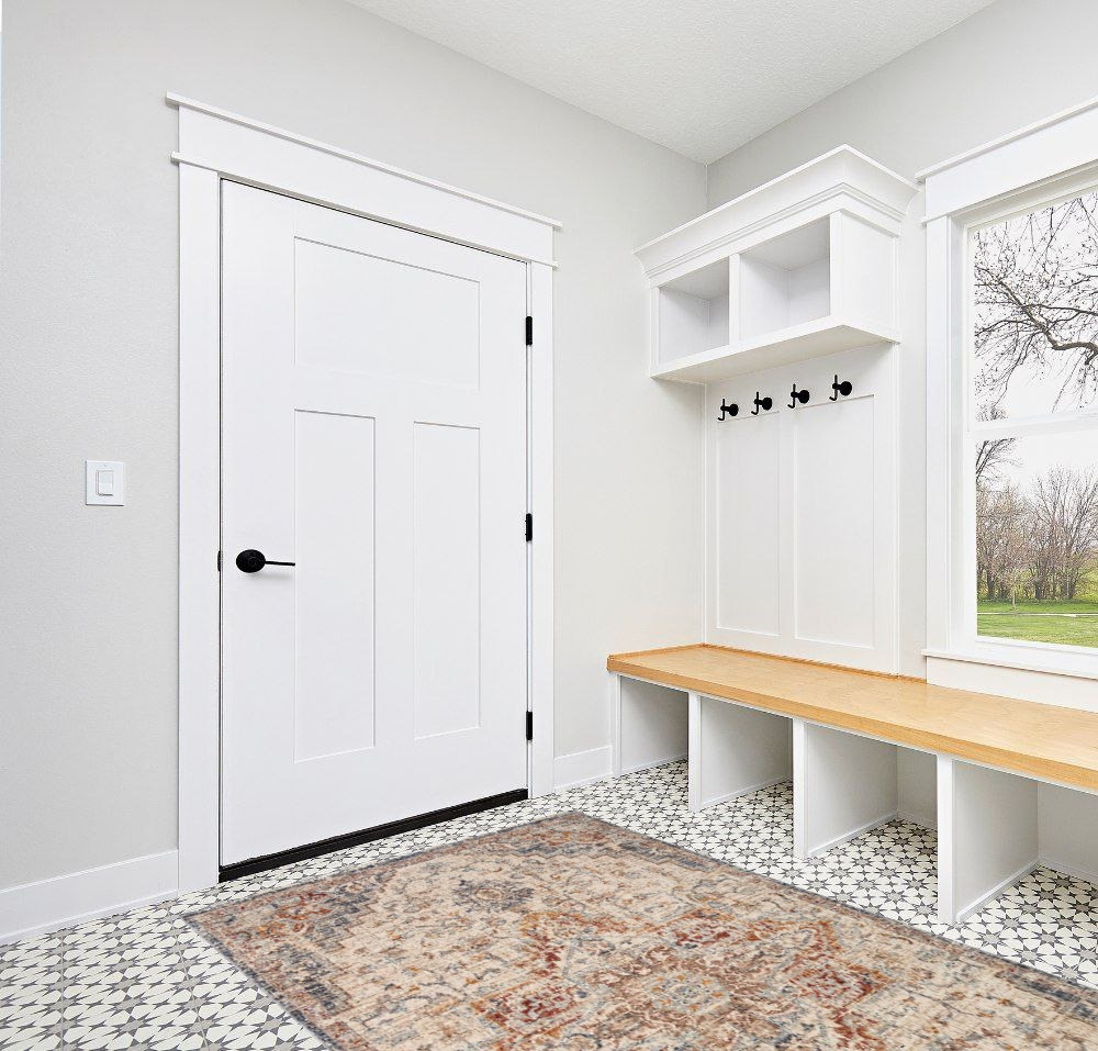 Loloi II Sorrento Collection SOR-05 Ivory/Fiesta 5'-3" x 7'-6" Area Rug in White Modern Entryway