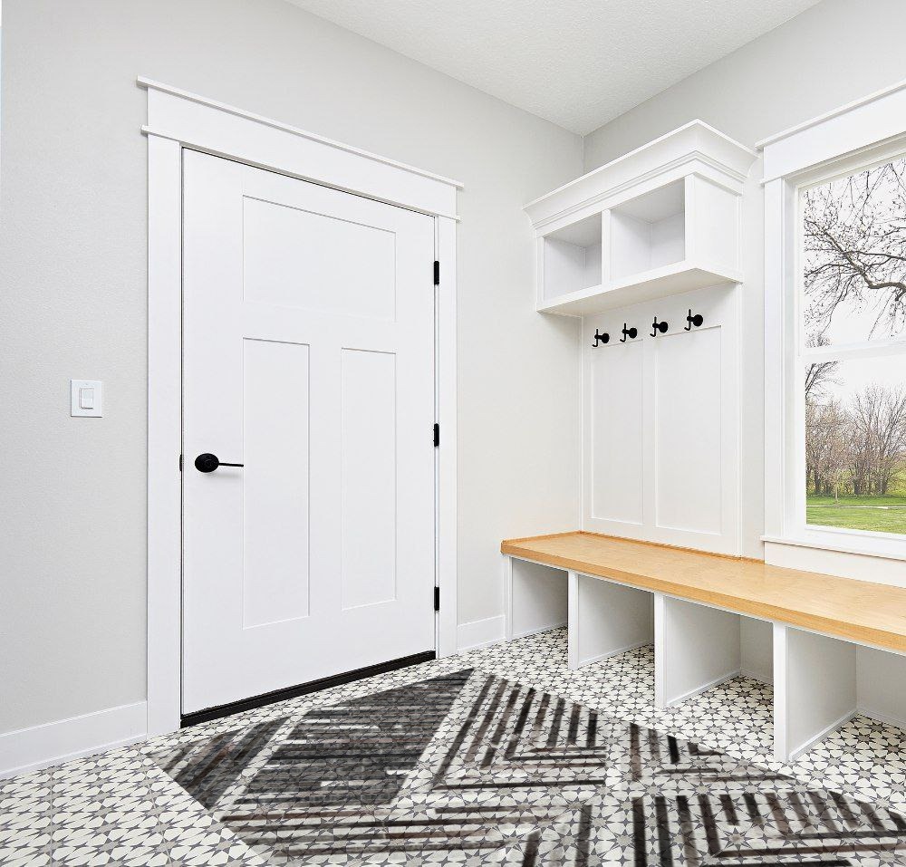 nuLOOM Elaine Handmade Leather Cowhide Geometric Area Rug, 5x8, Grey in White Modern Entryway