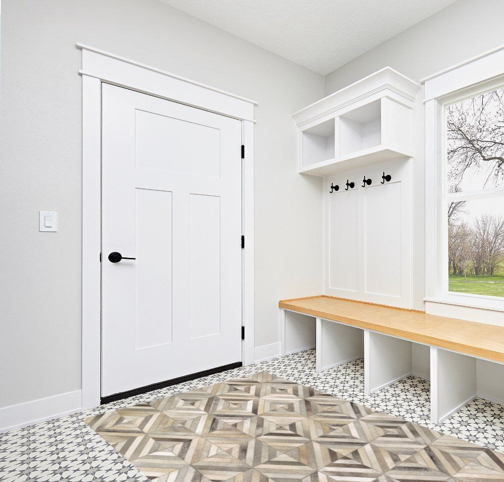 Couristan Chalet Blocks Ivory Area Rug, 5'4" x 8' in White Modern Entryway