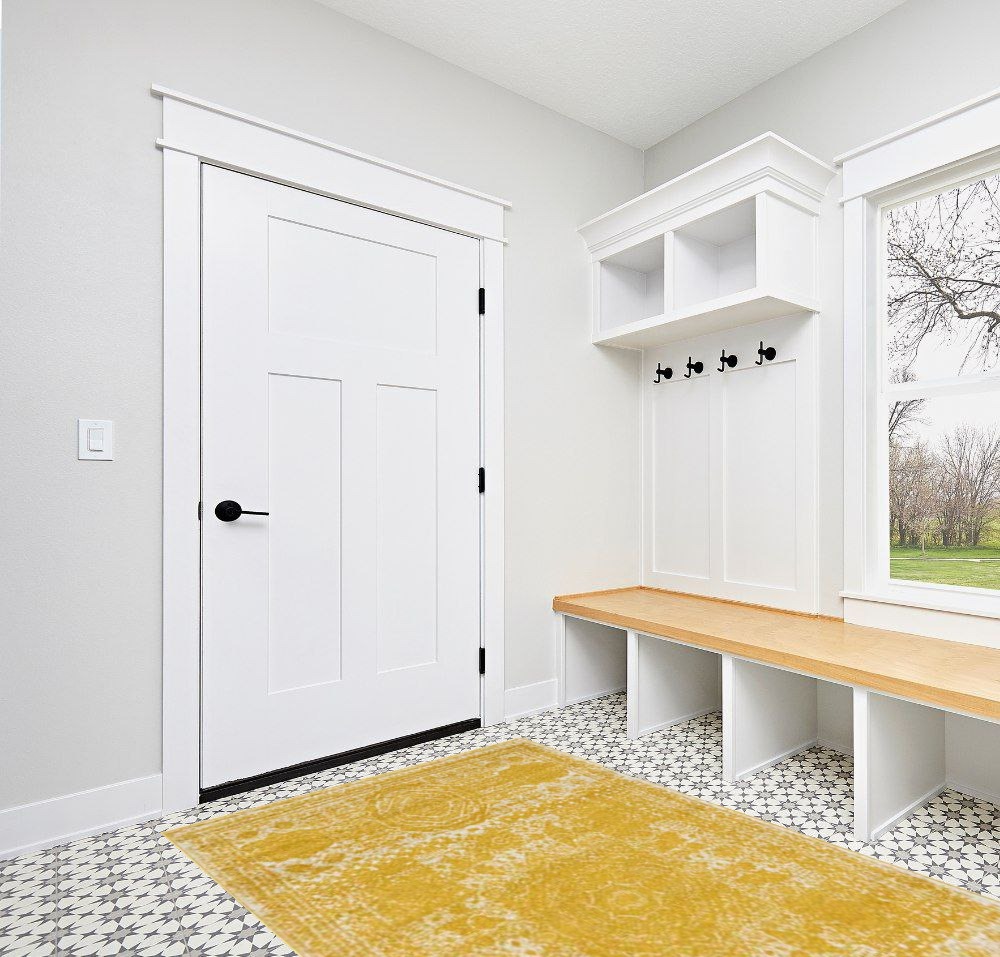 Rugs.com Dover Collection Rug – 5' x 8' Yellow Low-Pile Rug Perfect for Bedrooms, Dining Rooms, Living Rooms in White Modern Entryway