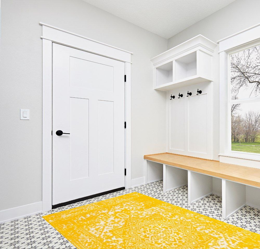 Rugs.com Arlington Collection Rug – 5' x 8' Yellow Medium-Pile Rug Perfect for Living Rooms, Large Dining Rooms, Open Floorplans in White Modern Entryway