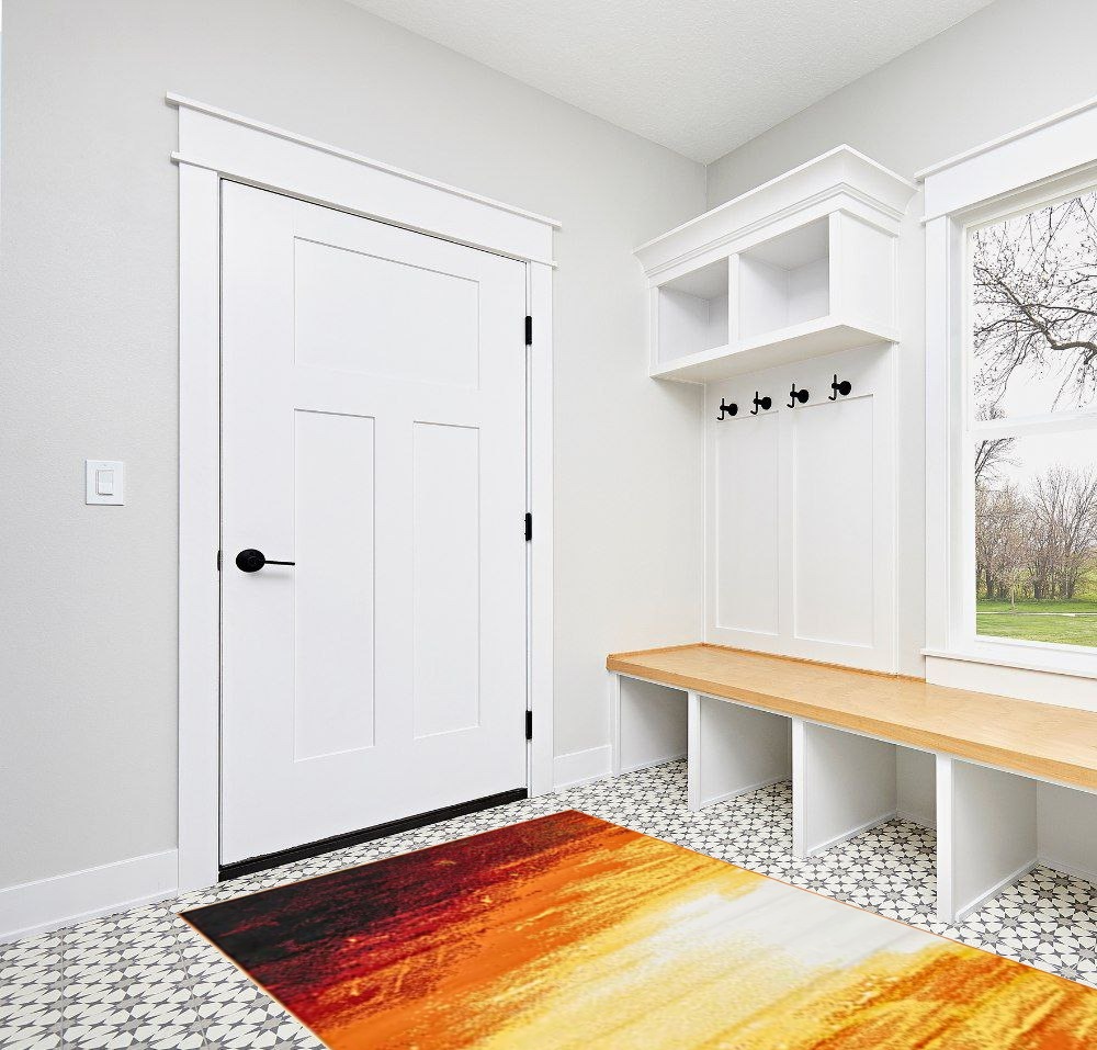 Unique Loom Metro Collection Contemporary Abstract Bright Warm Candle Light Area Rug, 5 ft x 8 ft, Orange/Yellow in White Modern Entryway