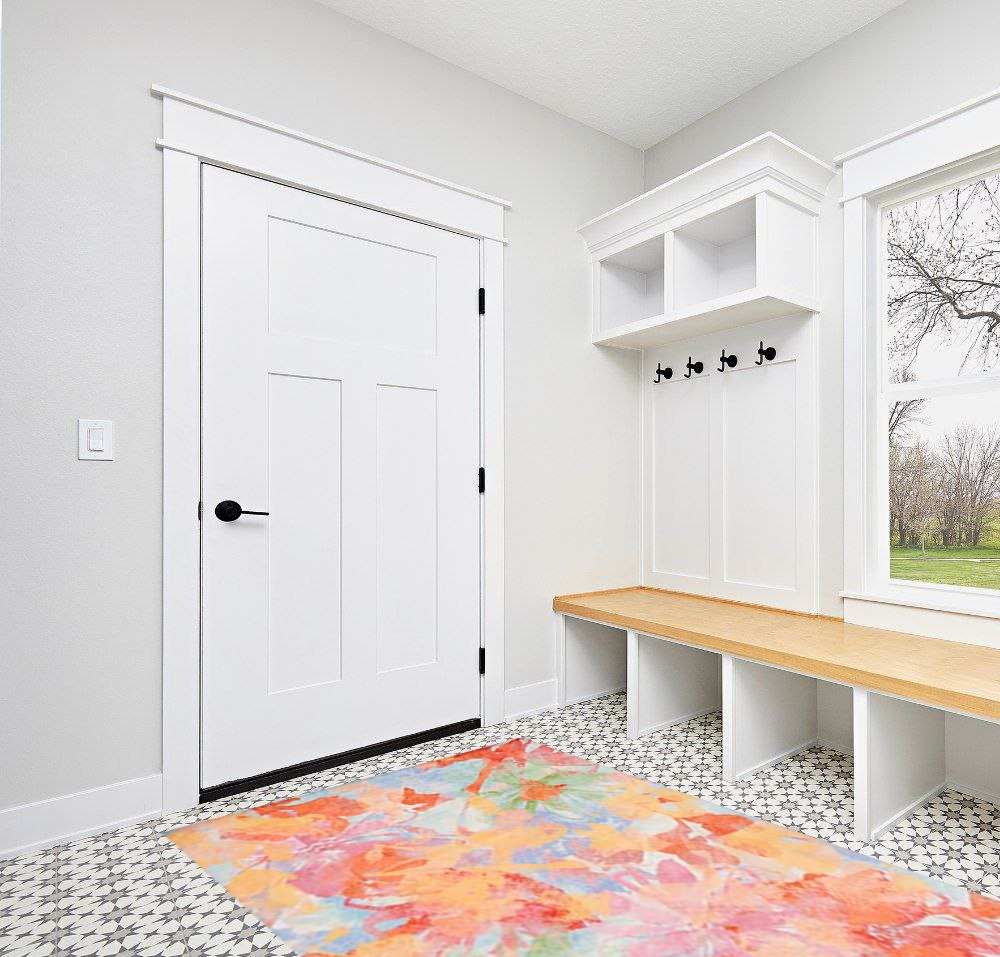 SAFAVIEH Florist Collection 5' x 8' Yellow / Plum FLS154C Colorful Floral Distressed Area Rug in White Modern Entryway