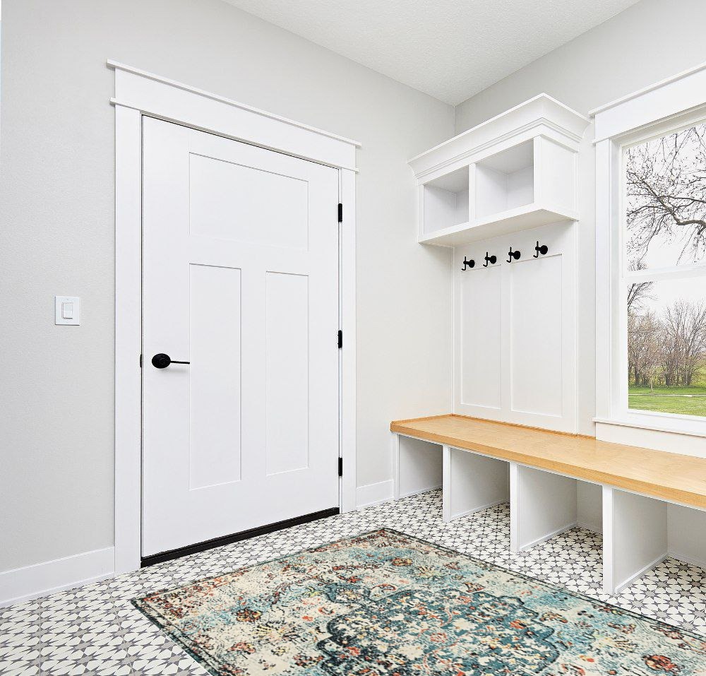 Bohemian Floral Medallion Area Rug in White Modern Entryway