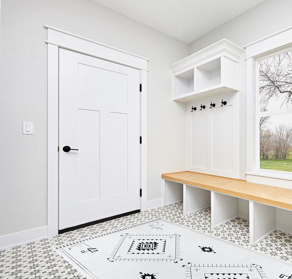 Lahome Washable Aztec 5x7 Bedroom Rug in White Modern Entryway