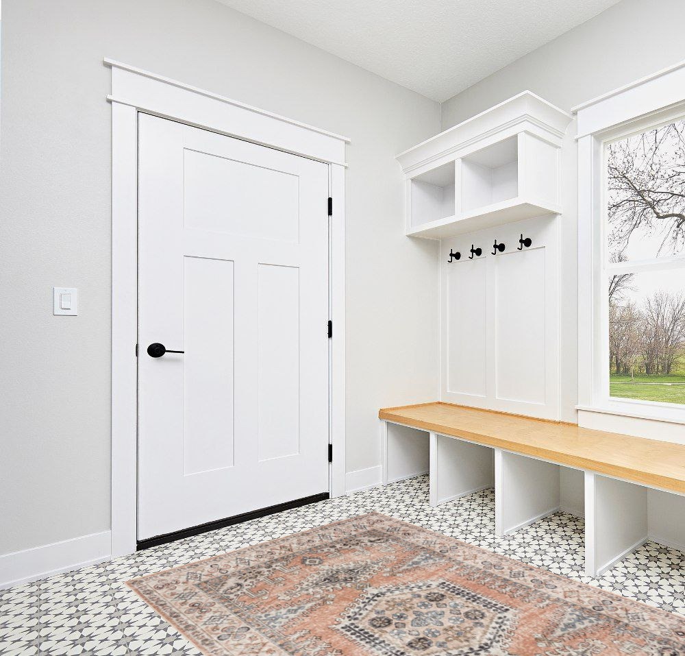 Ultra-Thin Antique Collection Area Ru in White Modern Entryway