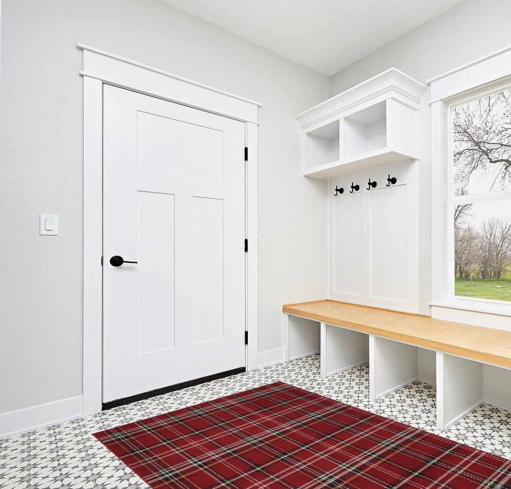 Nourison Grafix Red 5'3" x 7'3" Area -Rug, Modern, Plaid, Bed Room, Living Room, Dining Room, Kitchen, Easy -Cleaning, Non Shedding, (5' x 7') in White Modern Entryway