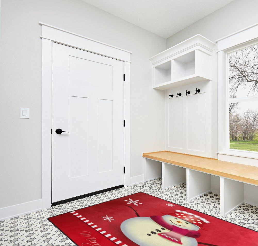 ALAZA Happy Snowman Merry Christmas Non Slip Area Rug 5' x 7' for Living Dinning Room Bedroom Kitchen Hallway Office Modern Home Decorative in White Modern Entryway