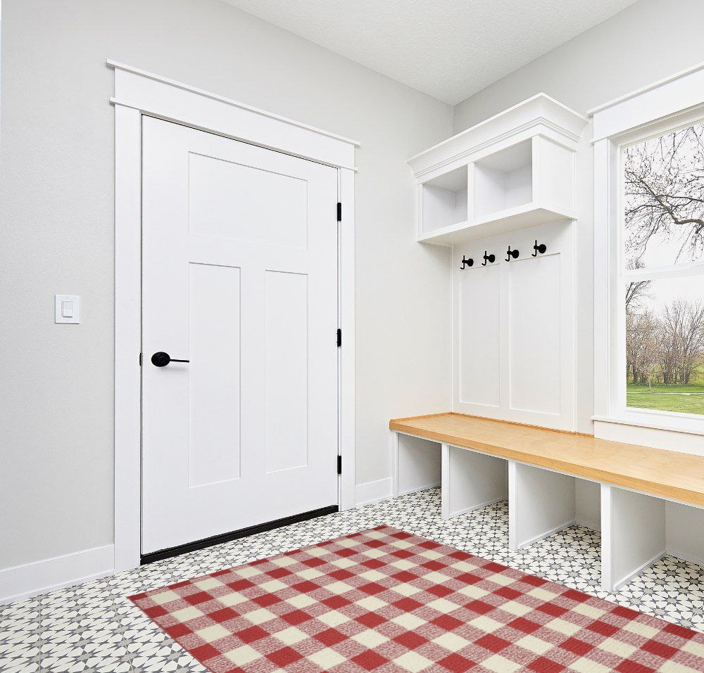 Garland Rug Country Living Buffalo Plaid Area Rug, 5-Feet by 7-Feet, Chili Red/Ivory in White Modern Entryway