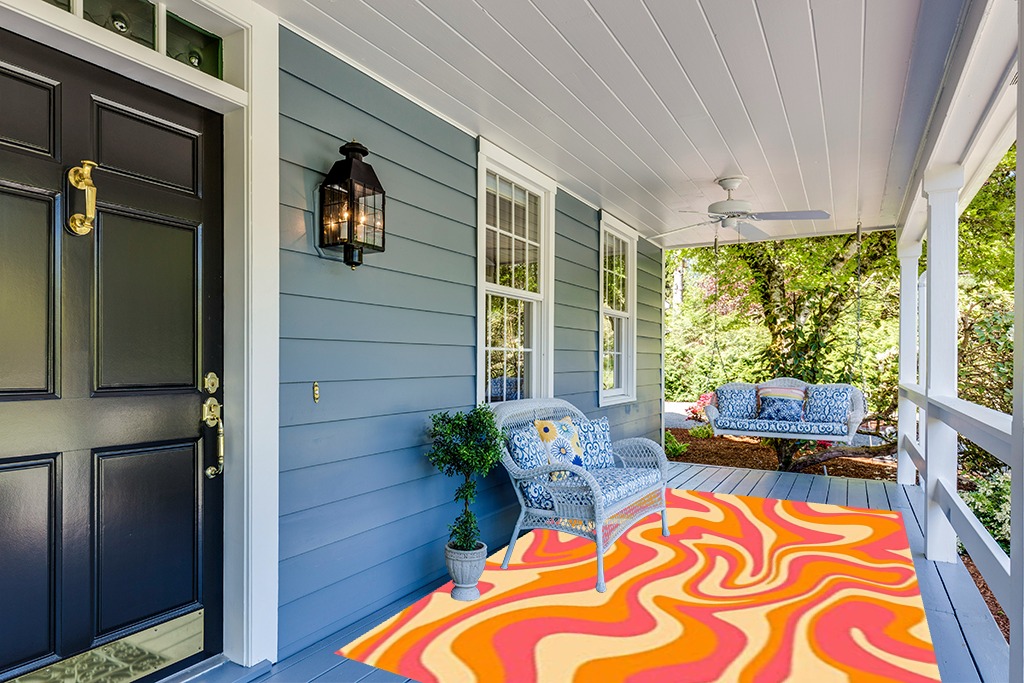 PeeNoke 1970 Wavy Swirl Seamless Orange Pink Colors Hand Drawn Seventies Style Area Rug Outdoor Patio Rug Play Mat Floor Mat Modern Carpet Non-Slip Home Decor Living Room Bedroom Nursery, 6x9 ft in Light Blue Patio