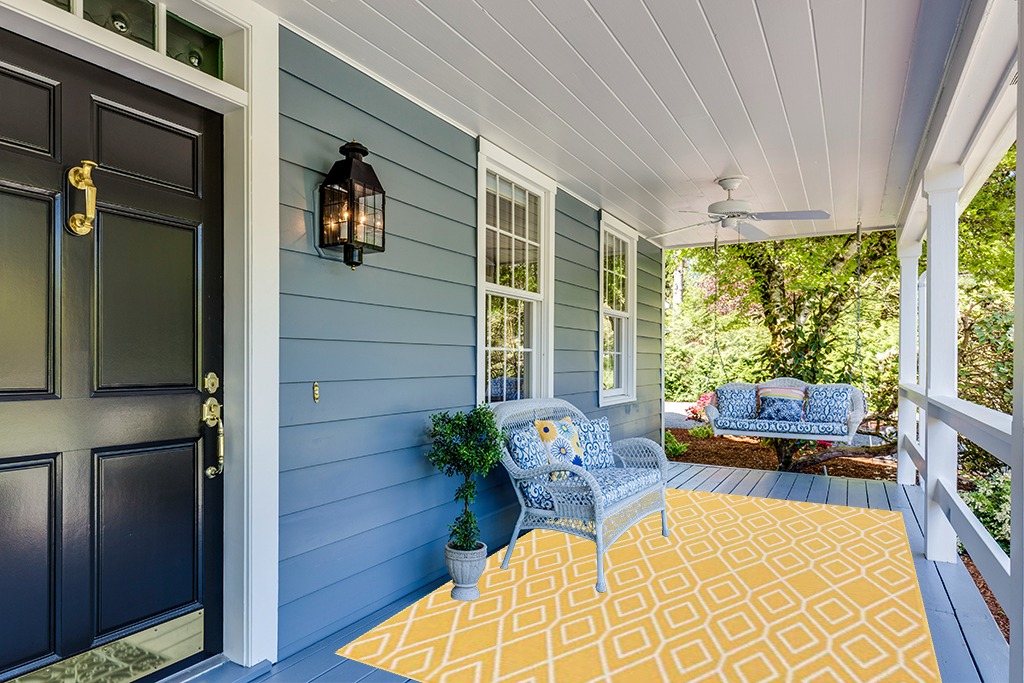 Jill Zarin Outdoor Collection Area Rug - Turks and Caicos (6' x 9' Rectangle Yellow Ivory/Ivory) in Light Blue Patio