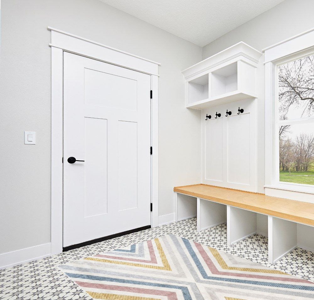nuLOOM Neveah Contemporary Chevron Area Rug, 5x7, Beige in White Modern Entryway