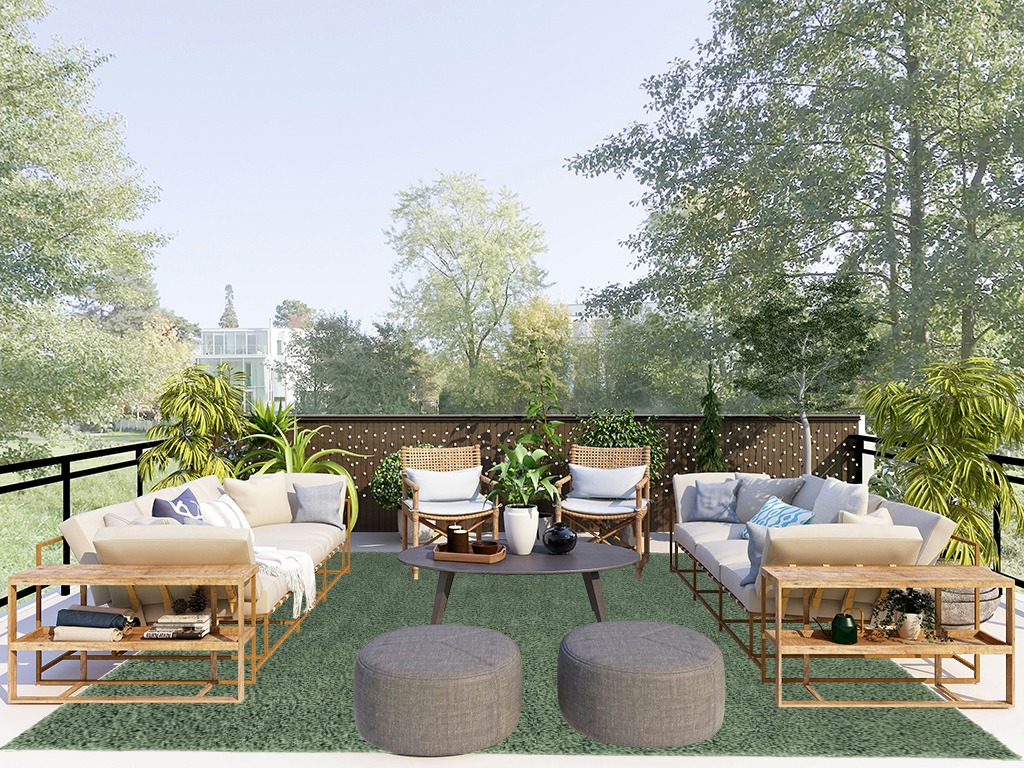 8x10 Green fluffy rug in Scandinavian Modern Patio