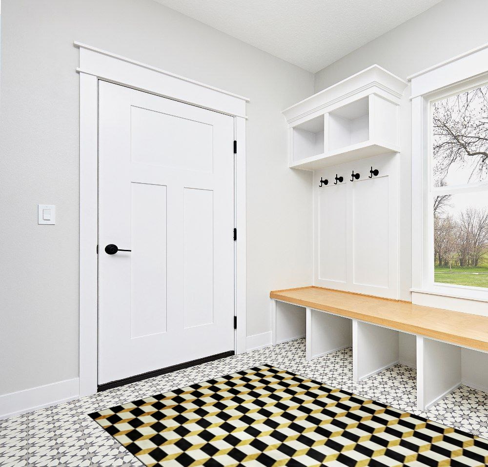Black and White Checkered Area Rugs,5x7ft, Modern Geometric Rug, 3D Printing Three-Dimensional Grid Black and White Yellow Carpet, Perfect for The Bedroom, Living Room, Home Office, Kid's Room in White Modern Entryway