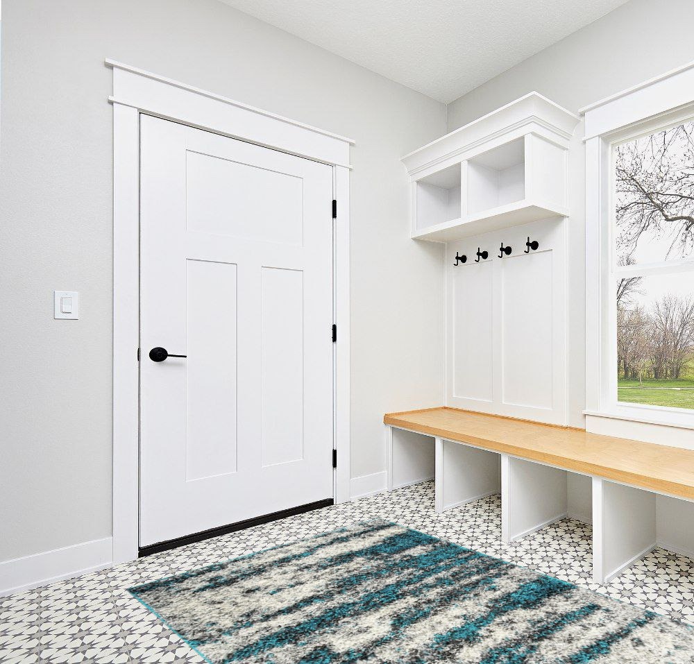 Rugshop Contemporary Abstract Design Plush Shag Area Rug 5' x 7' Turquoise in White Modern Entryway