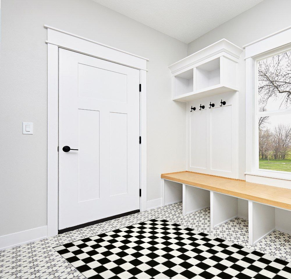 Seavish Checkered Rug, 5x6.5 Ft Black and White Outdoor Rug Moroccan Checkerboard Mat Washable Runner Rug Cotton Woven for Hallway Front Door Bedroom Entryway Kitchen Floor Reversible Area Rugs in White Modern Entryway