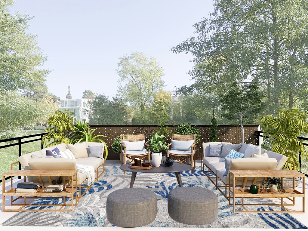 Gray/Blue Bohemian Indoor/outdoor Kitchen, Bedroom, Living Room, Patio, Dining Room Area Rug in Scandinavian Modern Patio