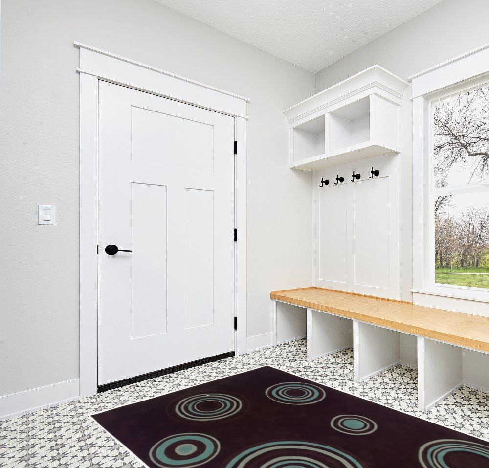 Linon RUG-TARD1057 Trio Collection & Spa Blue Chocolate, 5 x 7 in White Modern Entryway