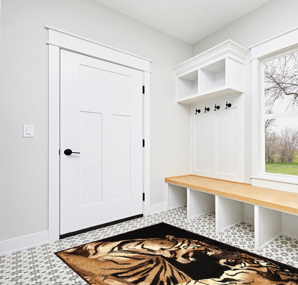 United Weavers of America Legends Collection Double Tigers Rug, 5'3" by 7'2" in White Modern Entryway