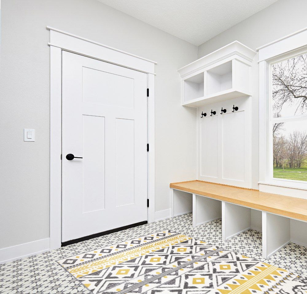 Rugshop Leiria Bohemian Geometric Area Rug 5' x 7' Yellow in White Modern Entryway