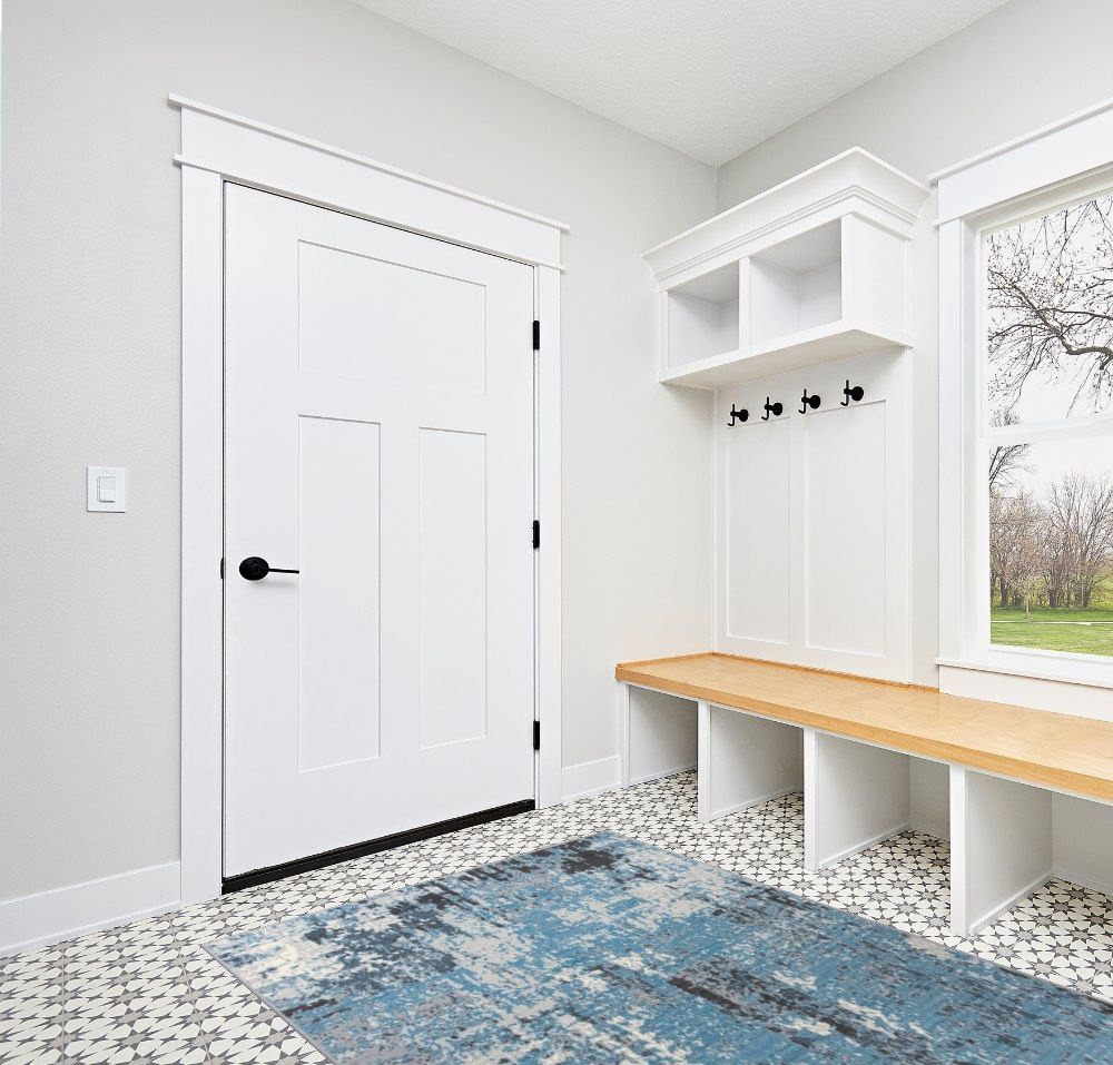 Rugshop Modern Abstract Soft Area Rug 5' x 7' Blue in White Modern Entryway