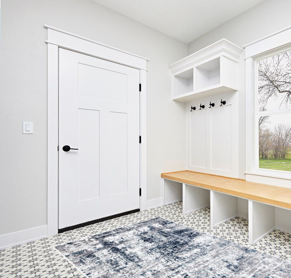 Rugshop Distressed Abstract Area Rug 5' x 7' Blue in White Modern Entryway