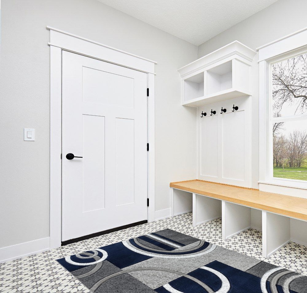 GLORY RUGS Area Rug Modern Soft Hand Carved Contemporary Floor Carpet with Premium Fluffy Texture for Indoor Living Dining Room and Bedroom Area (5x7, Navy) in White Modern Entryway