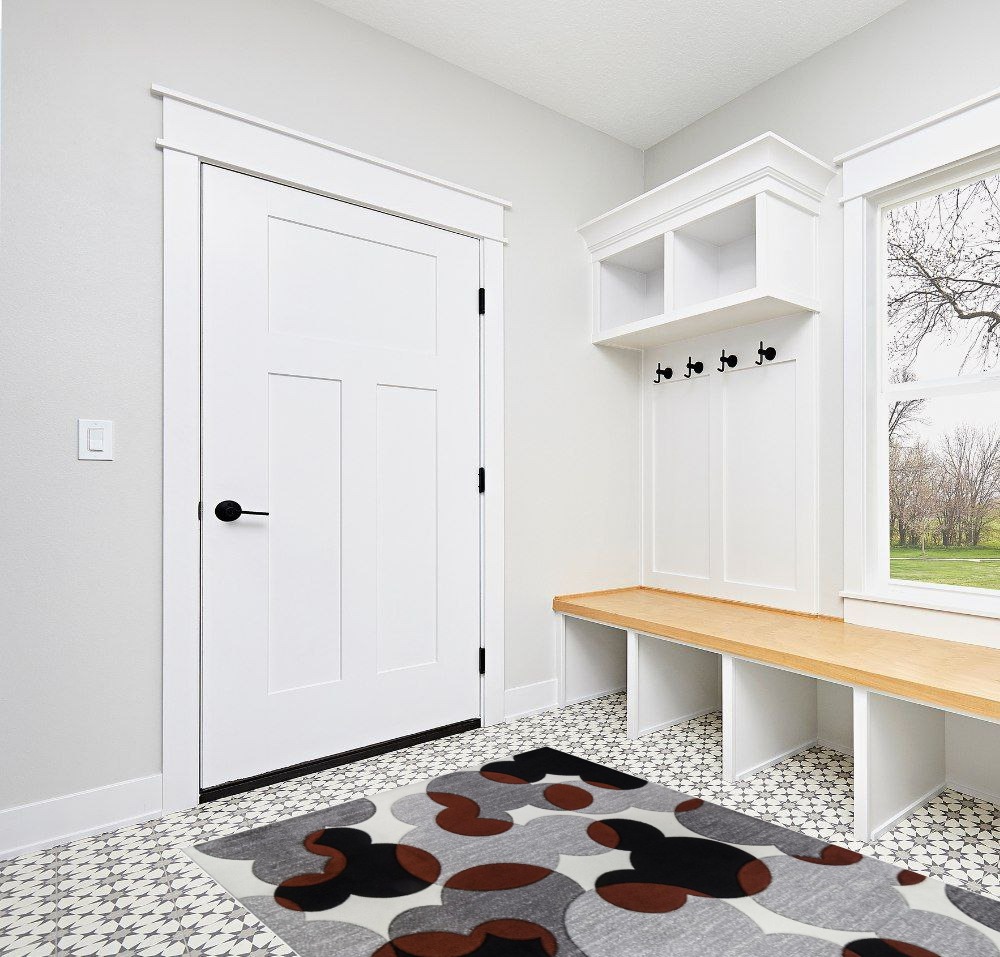 Gertmenian Disney Mickey Mouse Rug Textured Floor Mat Home Decorations Kits Play Room Decor Study Area Carpet; 5x7 Standard; Ears Puzzle Geometric White Gray Black Red ; 46626 in White Modern Entryway
