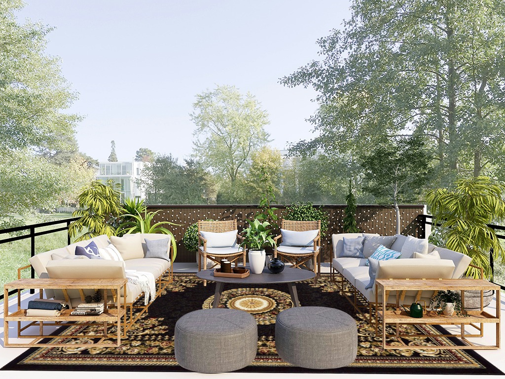 Home Dynamix Optimum Athens Area Rug 7'8" x10'4 , Updated Oriental Medallion, Black/Beige in Scandinavian Modern Patio