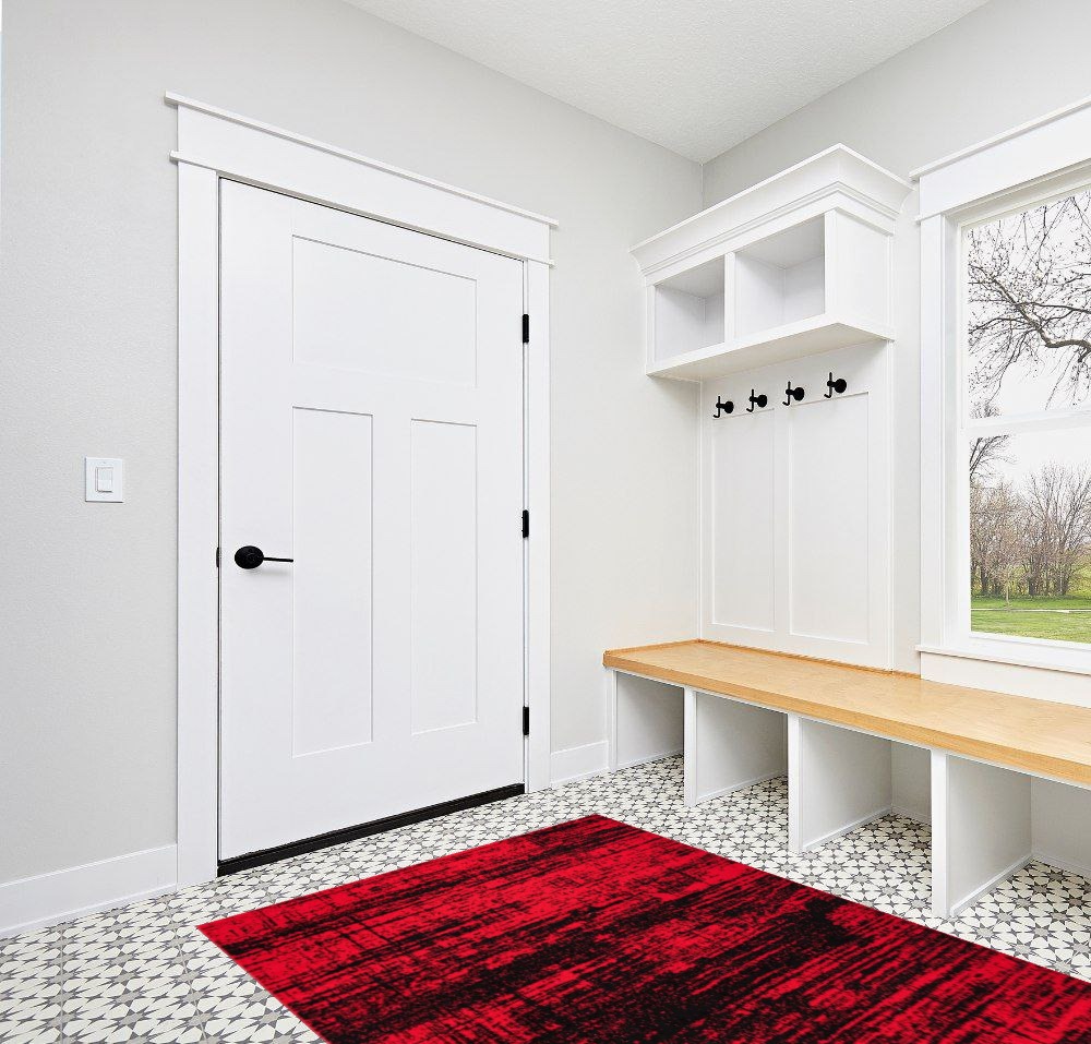 Antep Rugs Abstract 5x7 Modern Indoor Area Rug Amg045 (Red, 5'3" x 7') in White Modern Entryway