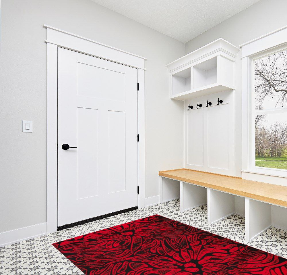 Antep Rugs Floral 5x7 Abstract Indoor Area Rug Siesta (Red Black, 5'3" x 7') in White Modern Entryway