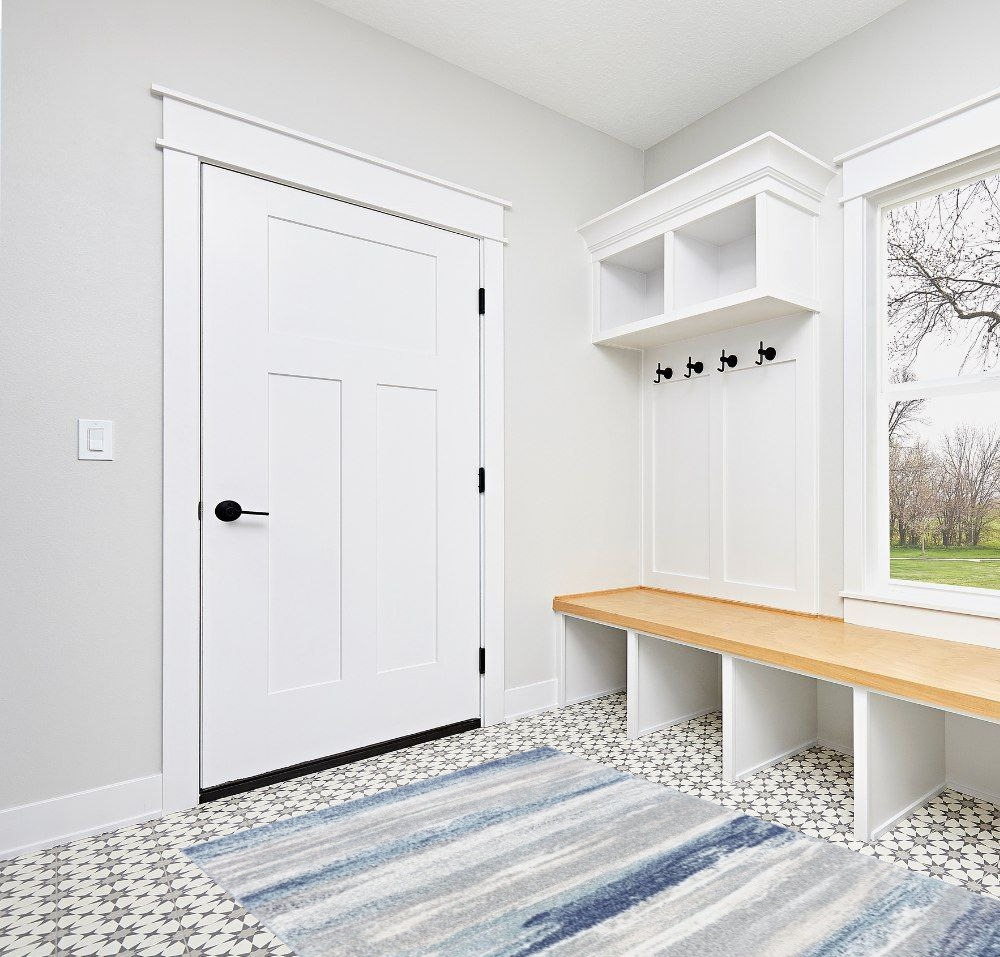 LUXE WEAVERS Tower Hill Abstract Blue 5x7 Area Rug in White Modern Entryway