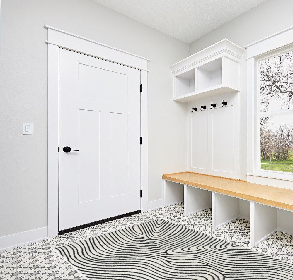 LUXE WEAVERS Le Monde Collection 8505 Anthracite 5x7 Geometric Marble Swirl Area Rug in White Modern Entryway