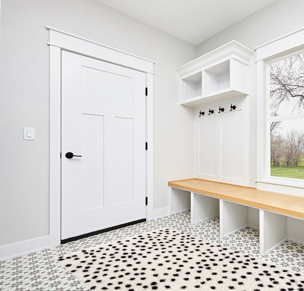 Hauteloom Tilos Dalmatian Living Room Bedroom Nursery Shag Area Rug - Shaggy Carpet - Dot Pattern - High Plush Pile - Black, White - 5'3" x 7' in White Modern Entryway