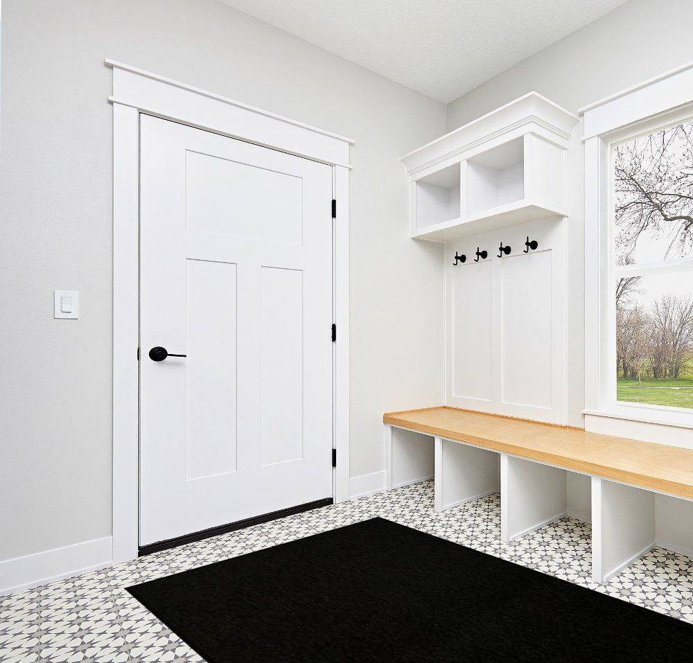 Furnish my Place Modern Indoor/Outdoor Commercial Solid Color Rug - Black, 5' x 7', Pet and Kids Friendly Rug. Made in USA, Rectangle, Area Rugs Great for Kids, Pets, Event, Wedding in White Modern Entryway