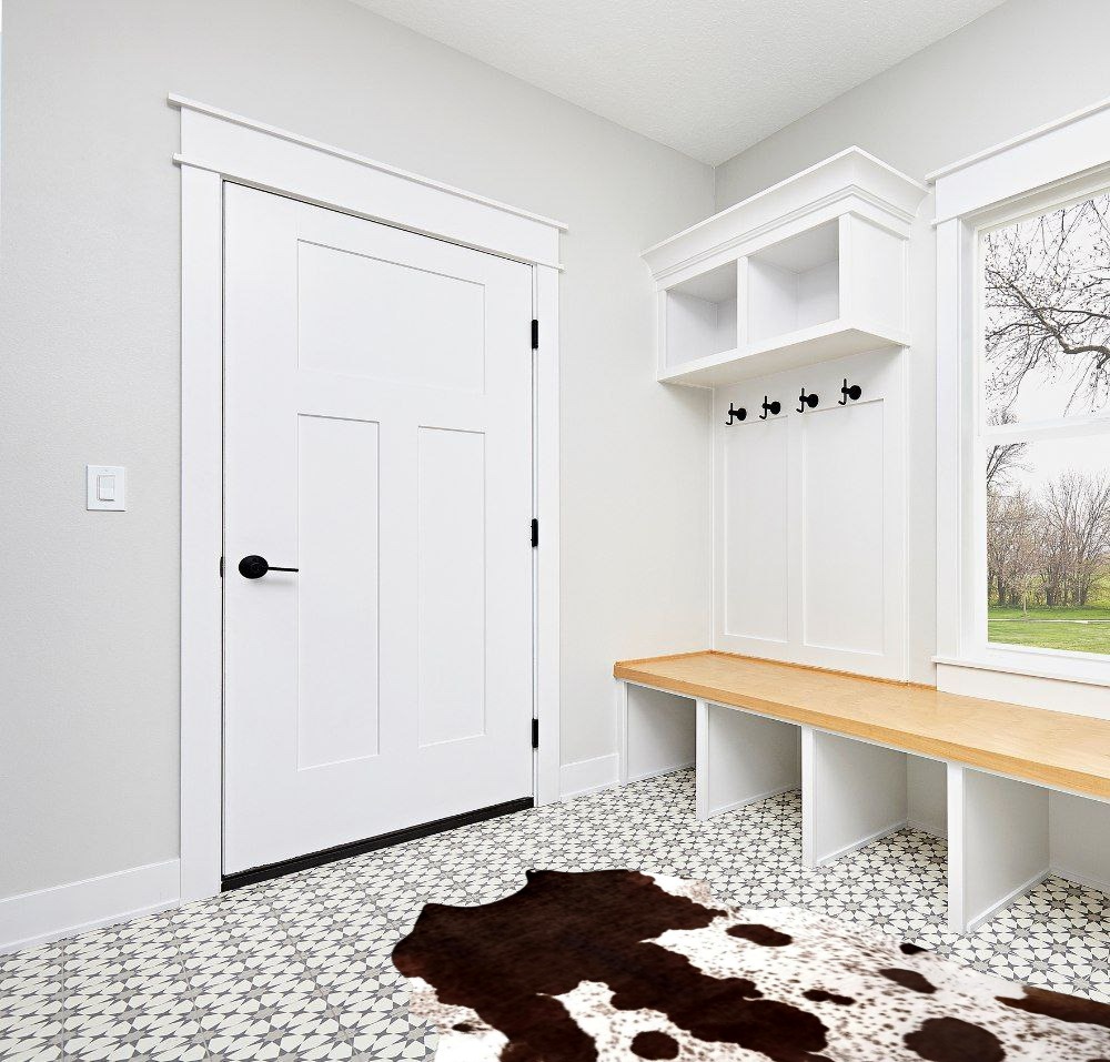 Quenlife Cowhide Rug for Living Room, Soft Cow Print Rug Cute Cow Rug for Bedroom, Cow Hide Rug Faux Animal Rug for Western Home Theme Room Decor, White and Browm, 5.2 x 6.2 ft in White Modern Entryway