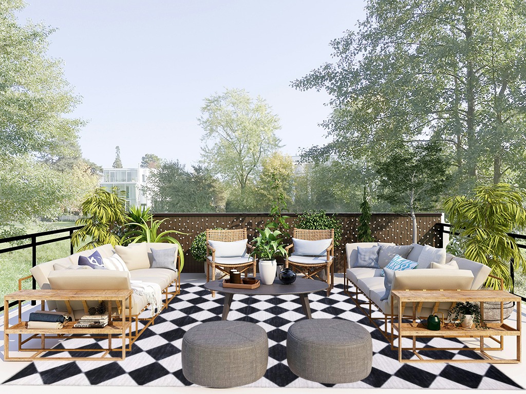Abani Rectangular Area Rugs 8' x 10' Cream Black Checkered Diamond Machine Washable, Stain Resistant and Non-Shedding Polypropylene Large Rugs Modern Design in Scandinavian Modern Patio