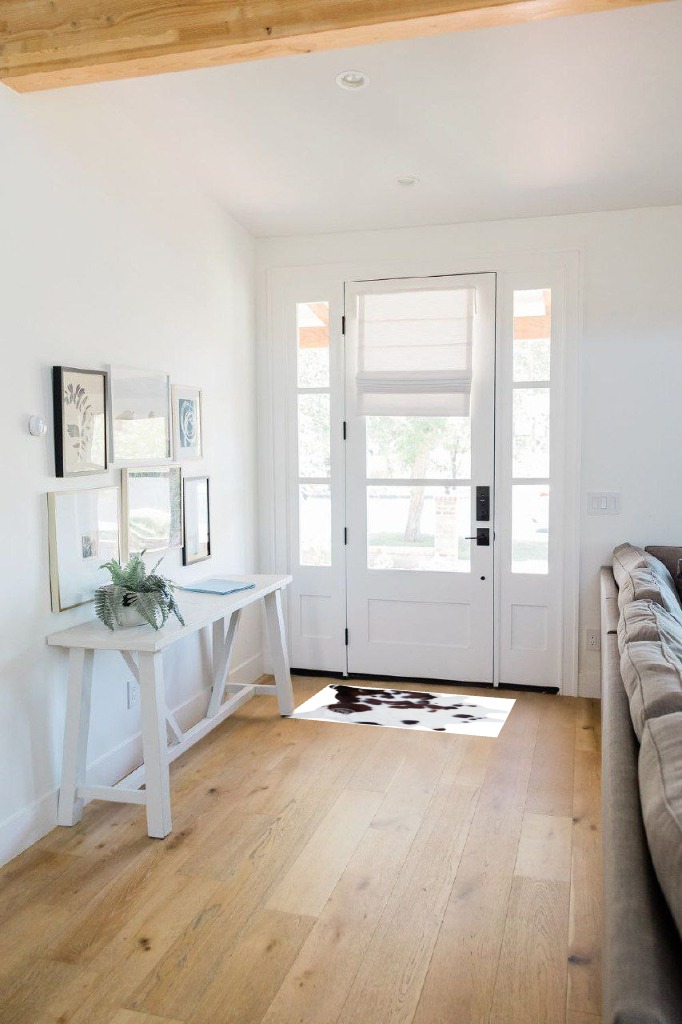 Genuine Mini Cowhide Rug Tricolor Small Hair on Cow Hide 24 x 35 inches 90 x 60 cm in White Scandinavian Entryway