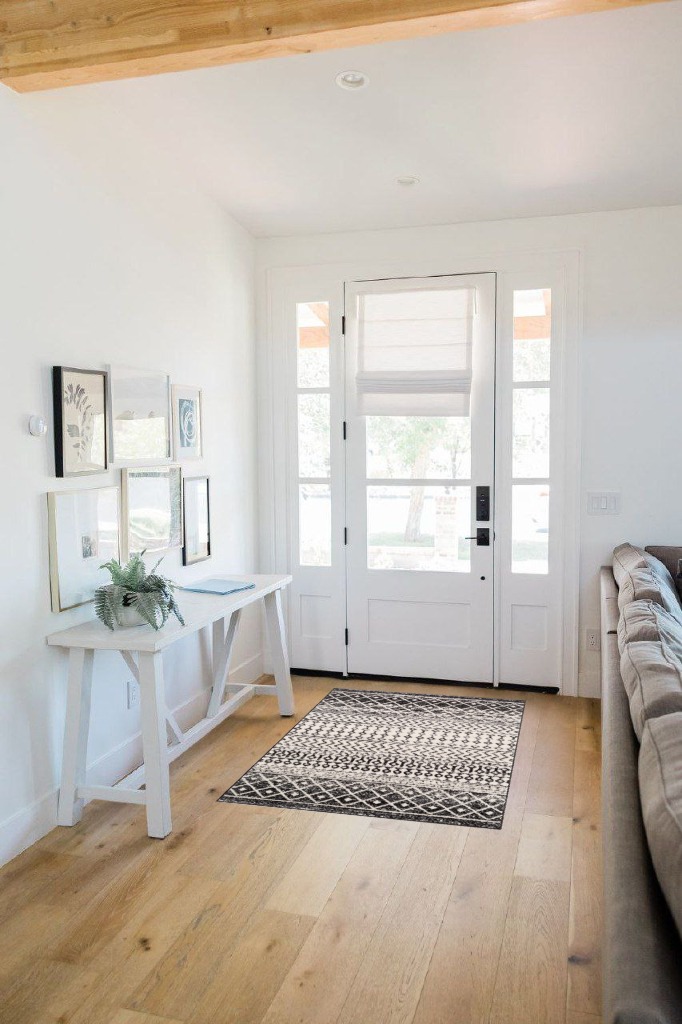 Chester Boho Moroccan Area Rug in White Scandinavian Entryway
