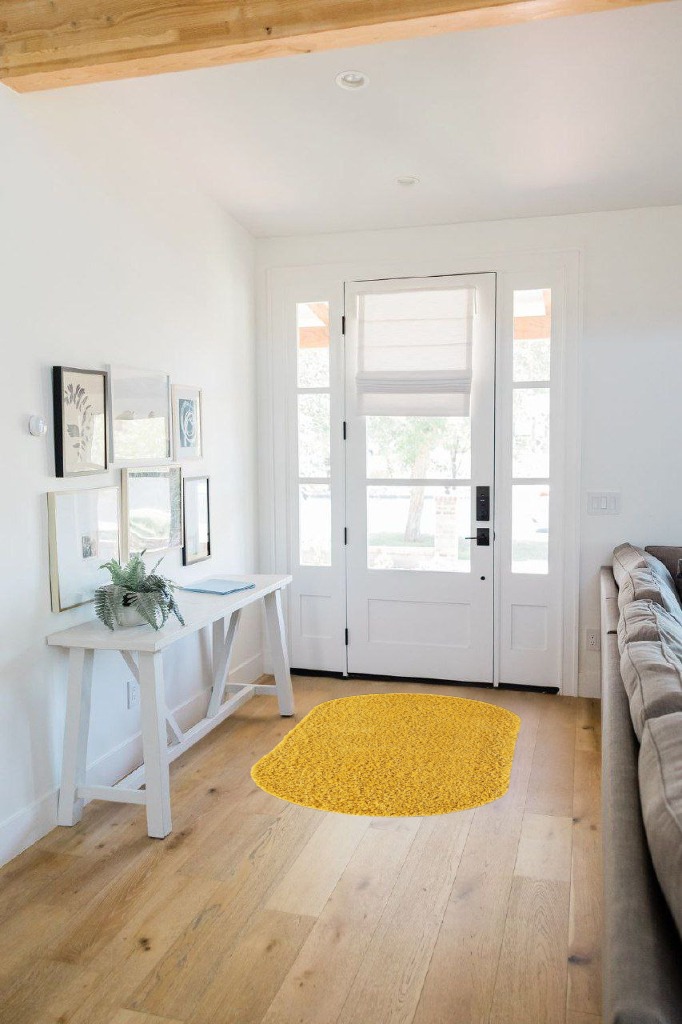 Everyday Shag Rug Yellow 3x5 Oval in White Scandinavian Entryway