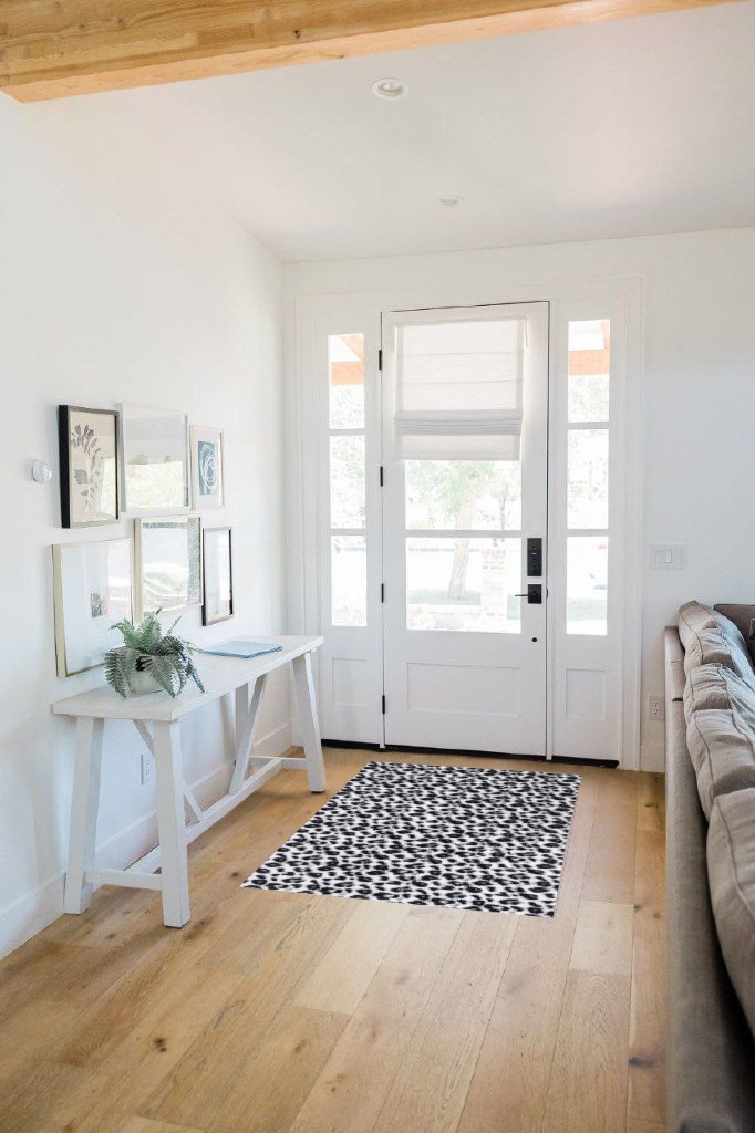 Fluffy Leopard Print Rug 3x5 Feet in White Scandinavian Entryway