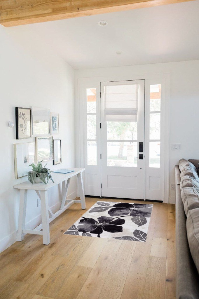 CAMILSON Solana Modern Floral 3'3" x 5' Area Rugs Non-Skid (Non-Slip) Rubber Backing Black - Gray Flowers Indoor Rug (3x5, Black Grey) in White Scandinavian Entryway