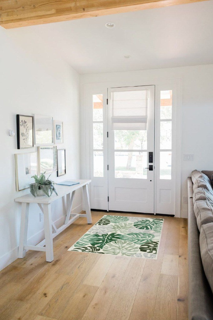 Wonnitar Monstera 3x5 Washable Rug,Sage Green Leaf Area Rugs for Bedroom,Non-Slip Living Room Throw Rug Entry Mat,Low Pile Jungle Faux Wool Indoor Carpet for Kitchen Bathroom Office in White Scandinavian Entryway